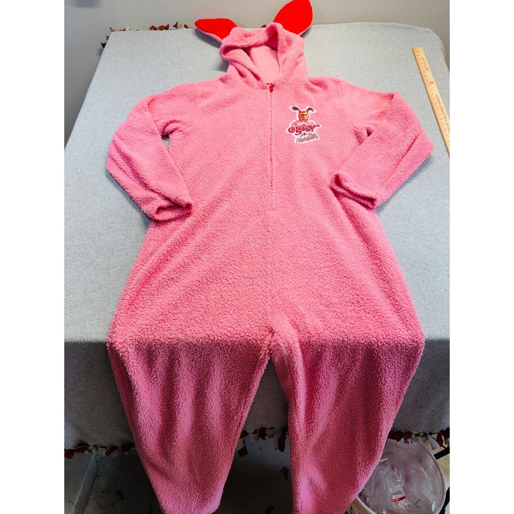 A Christmas Story Pajamas XL Pink Nightmare Bunny Sherpa Union Suit Ralpie